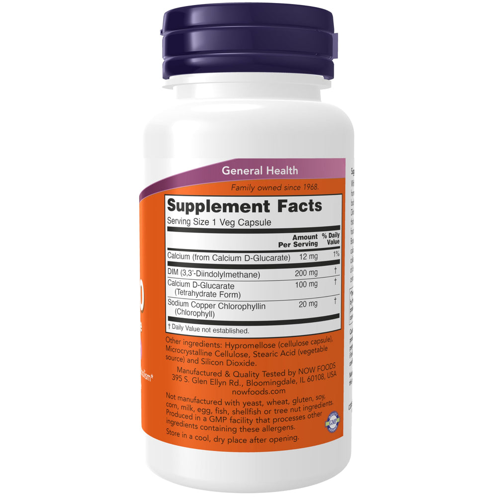 NOW Foods DIM 200 capsules closeup for easy daily ritual.