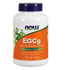 NOW Foods EGCg Green Tea Extract bottle with capsules for antioxidant support and daily wellness.