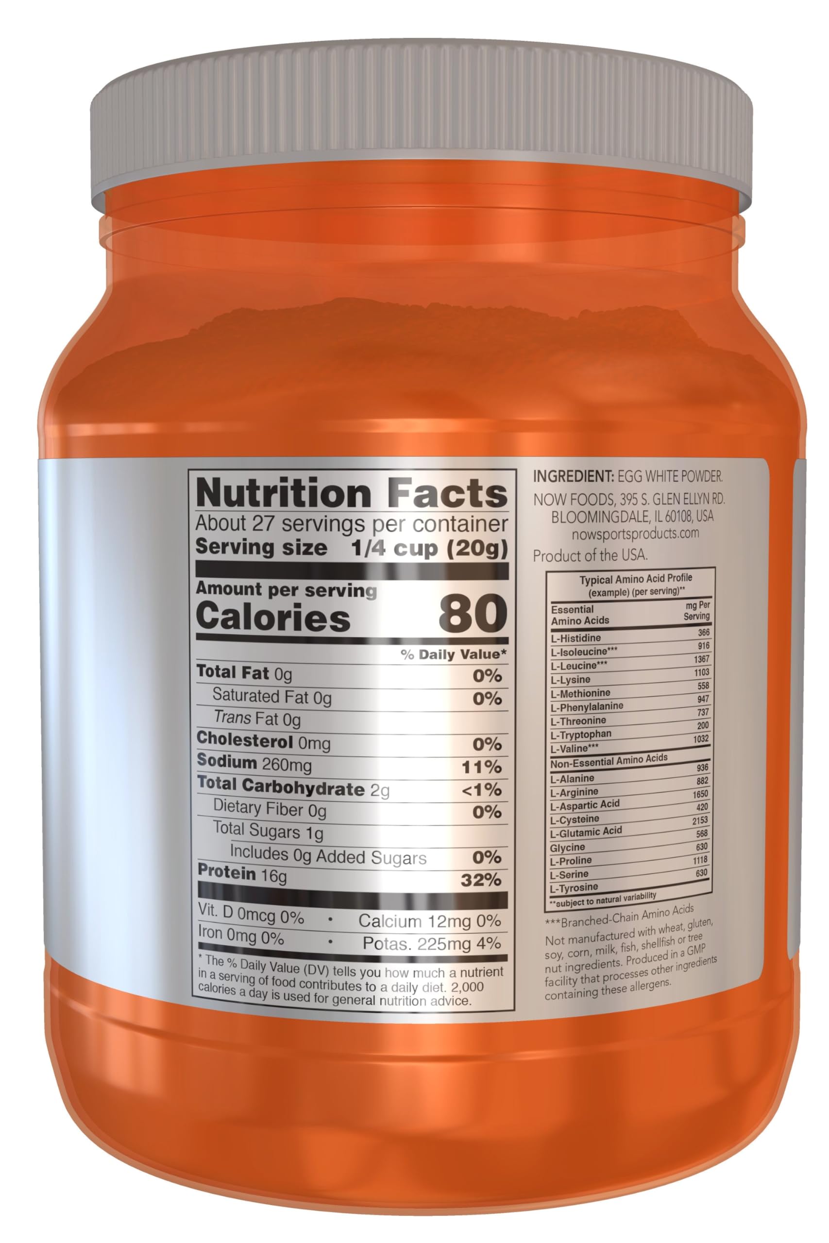 NOW Foods Egg White Protein Powder scoop highlights convenient servings for quick protein boosts.