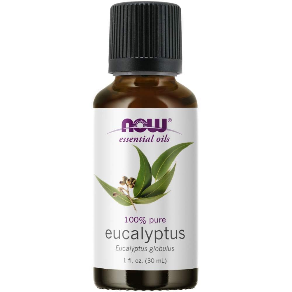 NOW Foods Essential Oils 3-pack label close-up showing blend options
