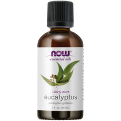 NOW Foods Eucalyptus Essential Oil 2oz bottle for diffusion and refreshing aroma.