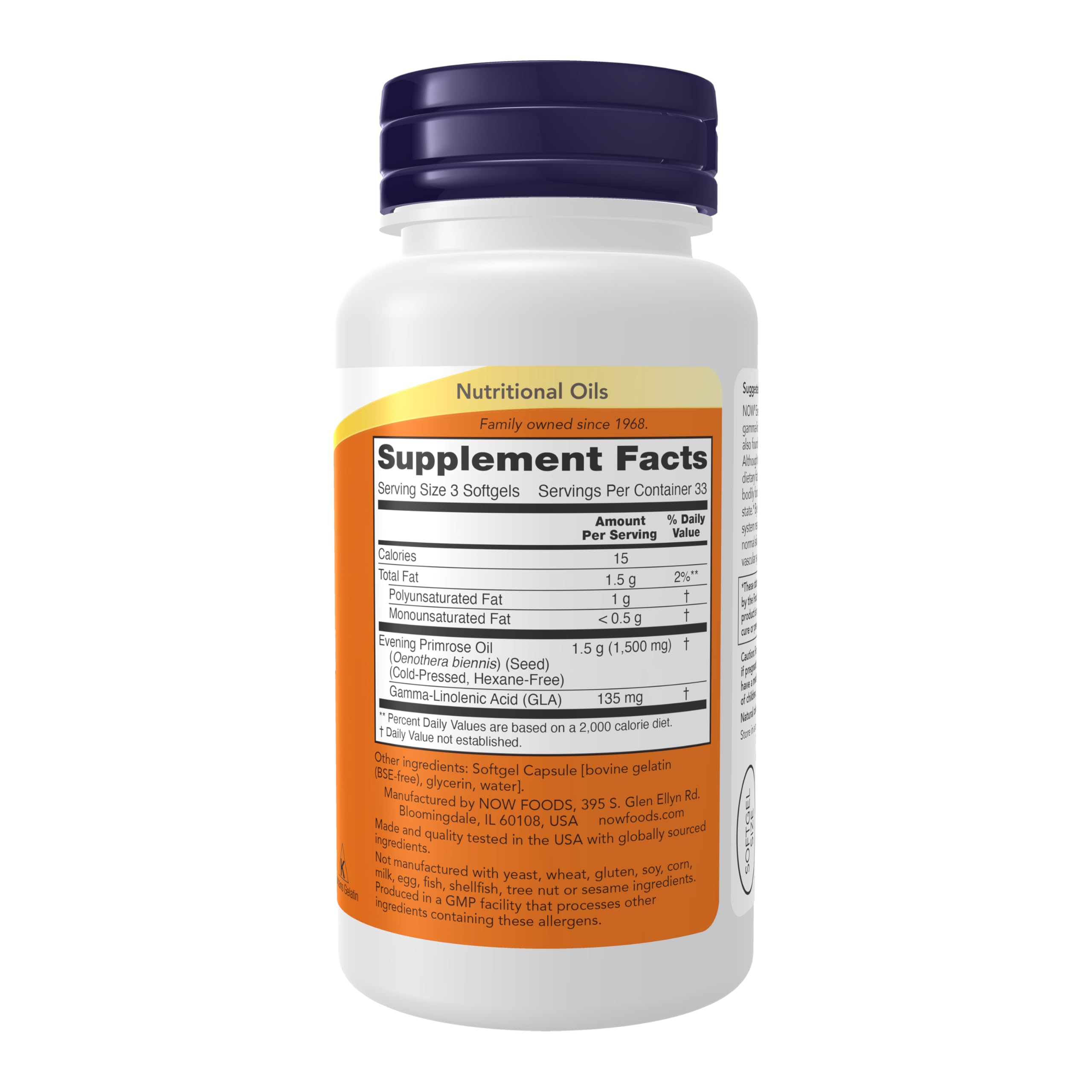 NOW Foods Evening Primrose Oil softgels close-up for convenient daily supplementation