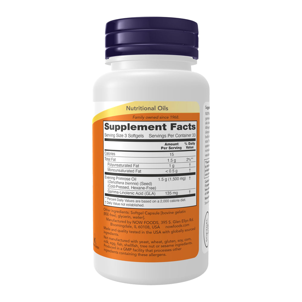 NOW Foods Evening Primrose Oil softgels close-up for convenient daily supplementation