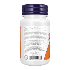 NOW Foods Folic Acid 800mcg label closeup, highlighting GMP quality assurance.