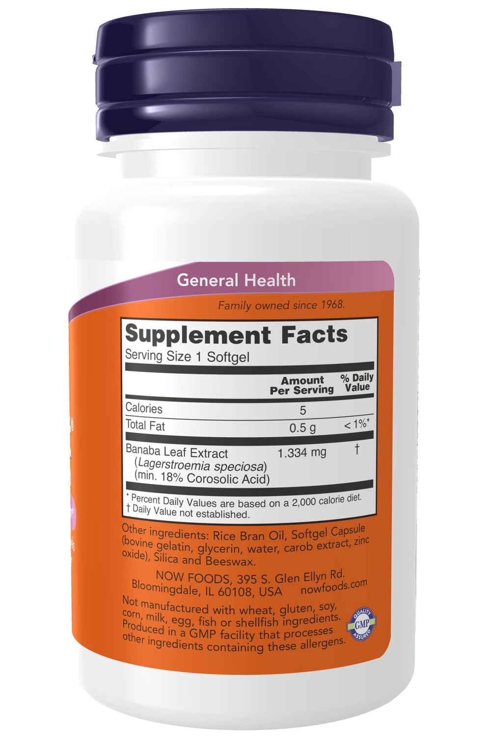 NOW Foods GlucoFit label close-up showing Banaba extract and corosolic acid.