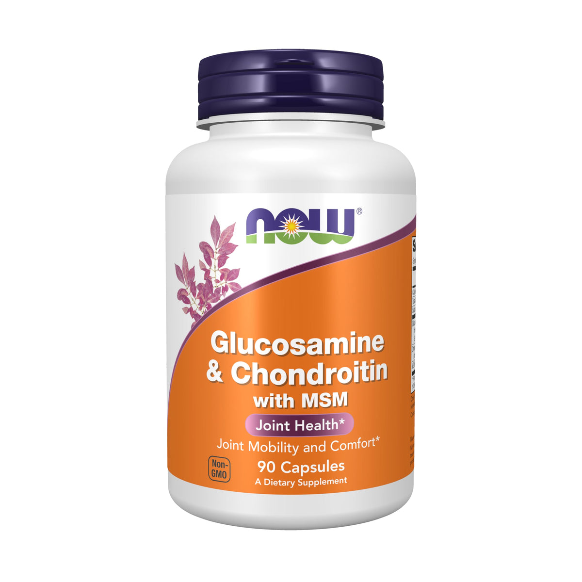 NOW Foods glucosamine chondroitin MSM bottle-front for joint health support.