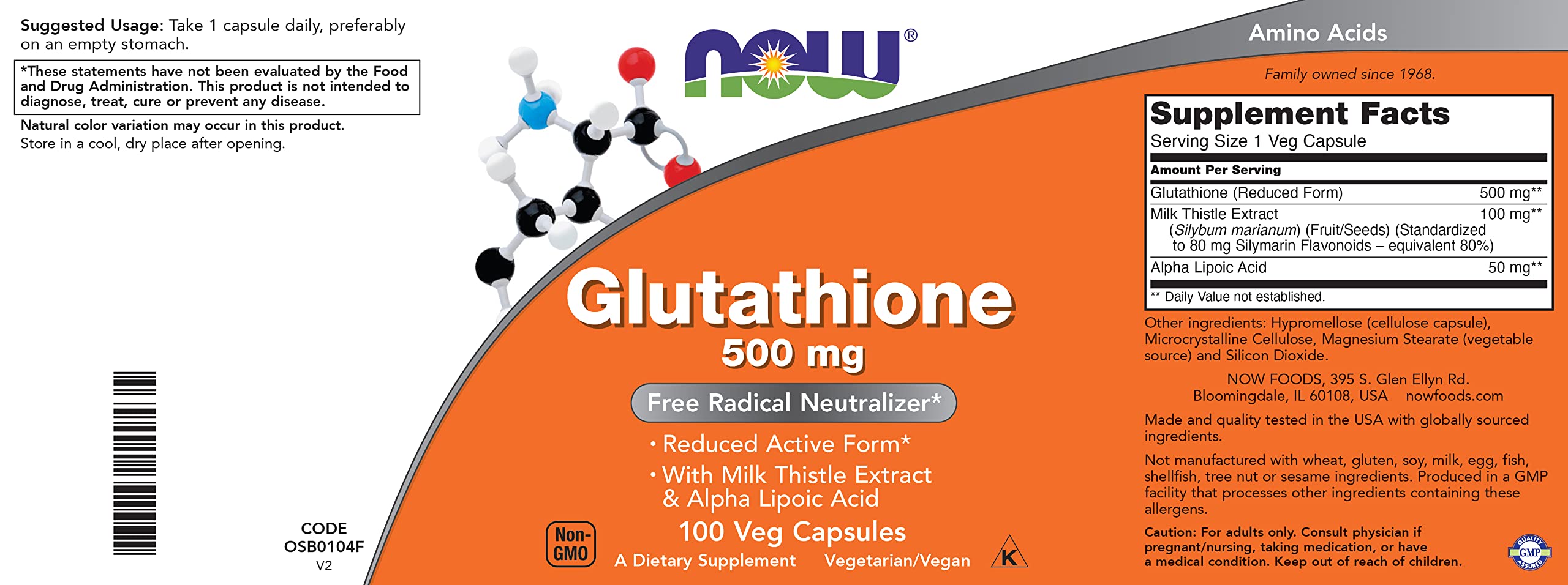 NOW Foods Glutathione 500mg with alpha-lipoic acid adds antioxidant synergy.