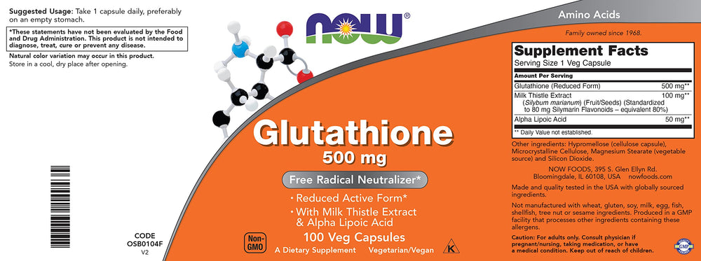 NOW Foods Glutathione 500mg with alpha-lipoic acid adds antioxidant synergy.