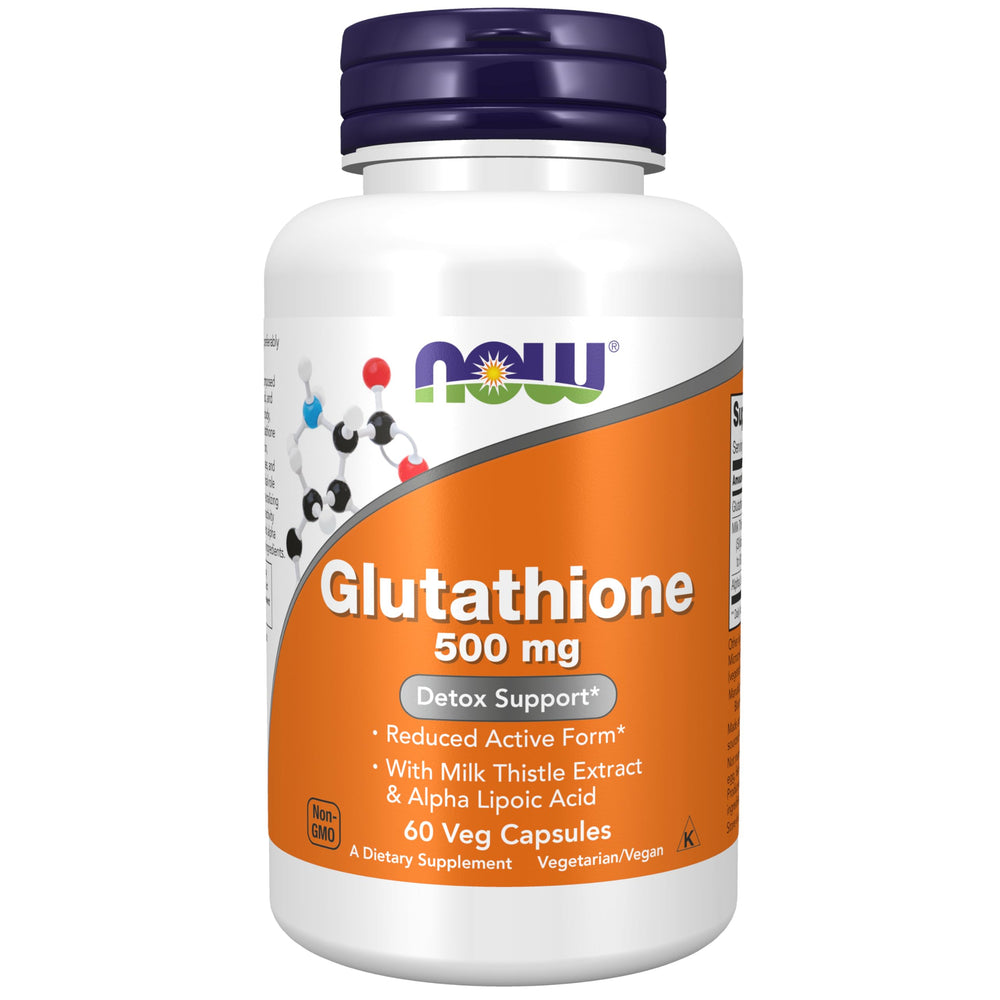 NOW Foods Glutathione 500 mg bottle for daily antioxidant support.