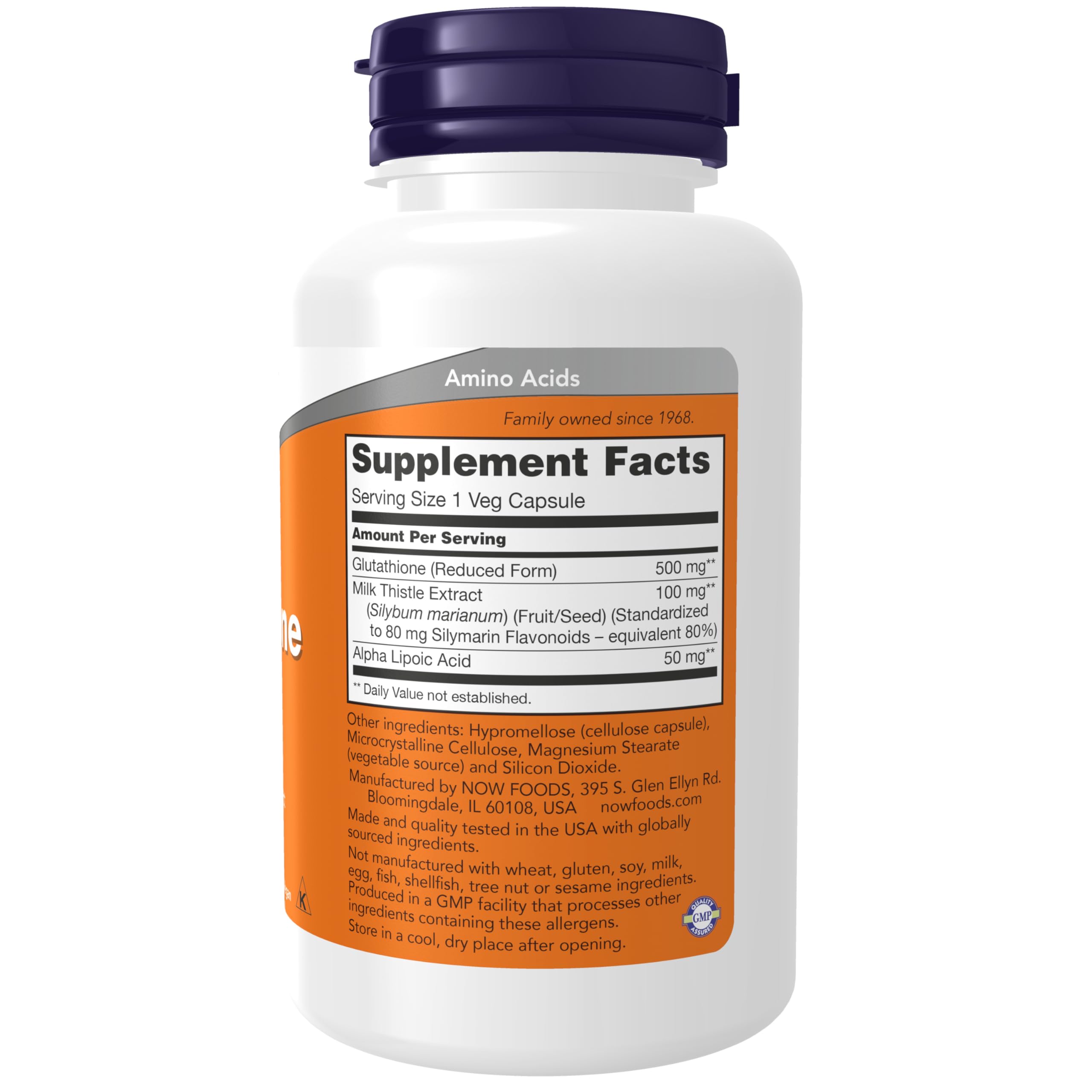 NOW Foods Glutathione 500 mg capsules for convenient daily use.