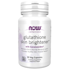 NOW Foods Glutathione Skin Brightener bottle front showing product name and glow potential