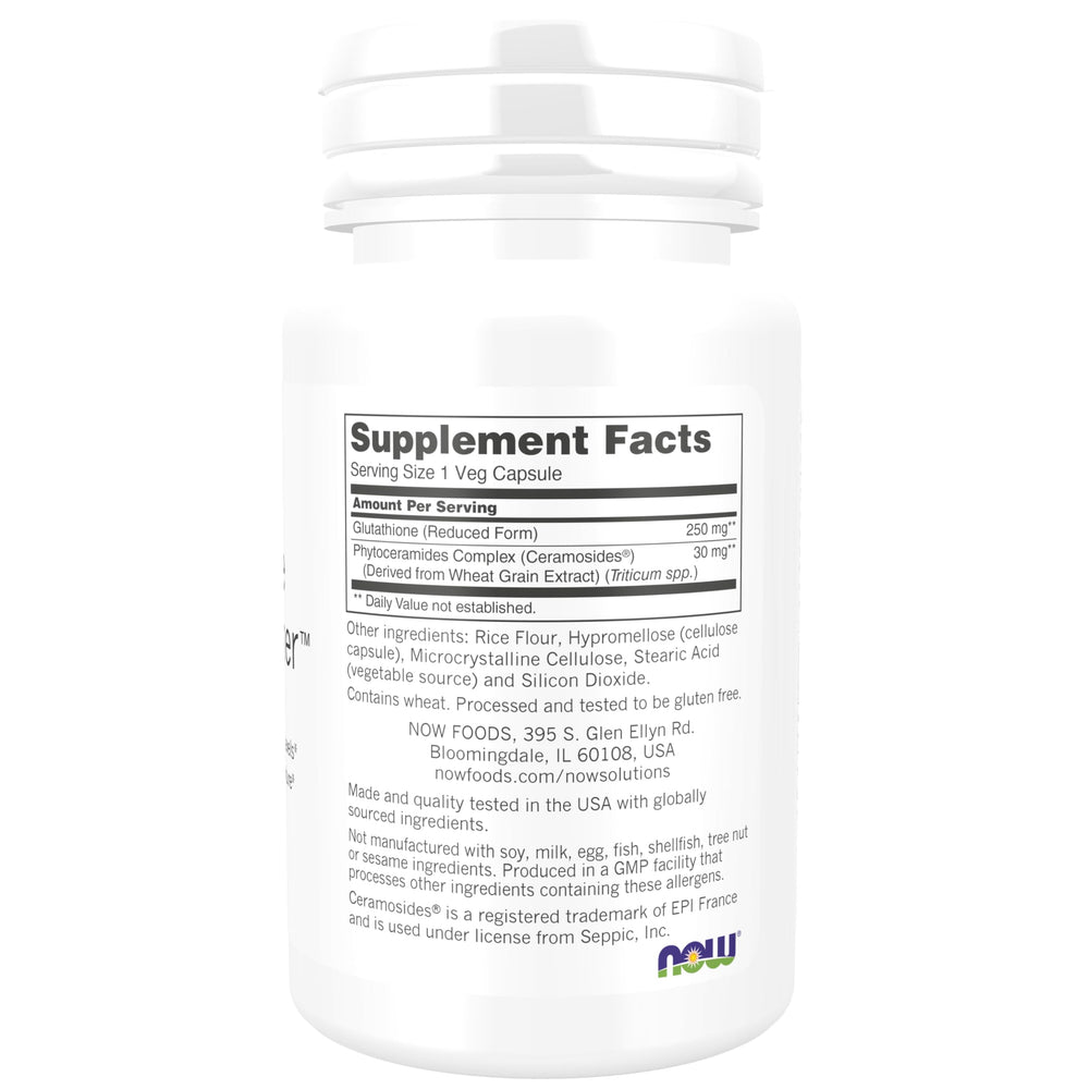 NOW Foods Glutathione Skin Brightener bottle label highlighting ingredients