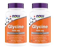 NOW Foods Glycine 1000mg capsules on the bottle front, ready for daily use.