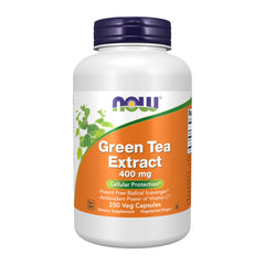 NOW Foods Green Tea Extract 400 mg bottle highlighting antioxidant-rich formula