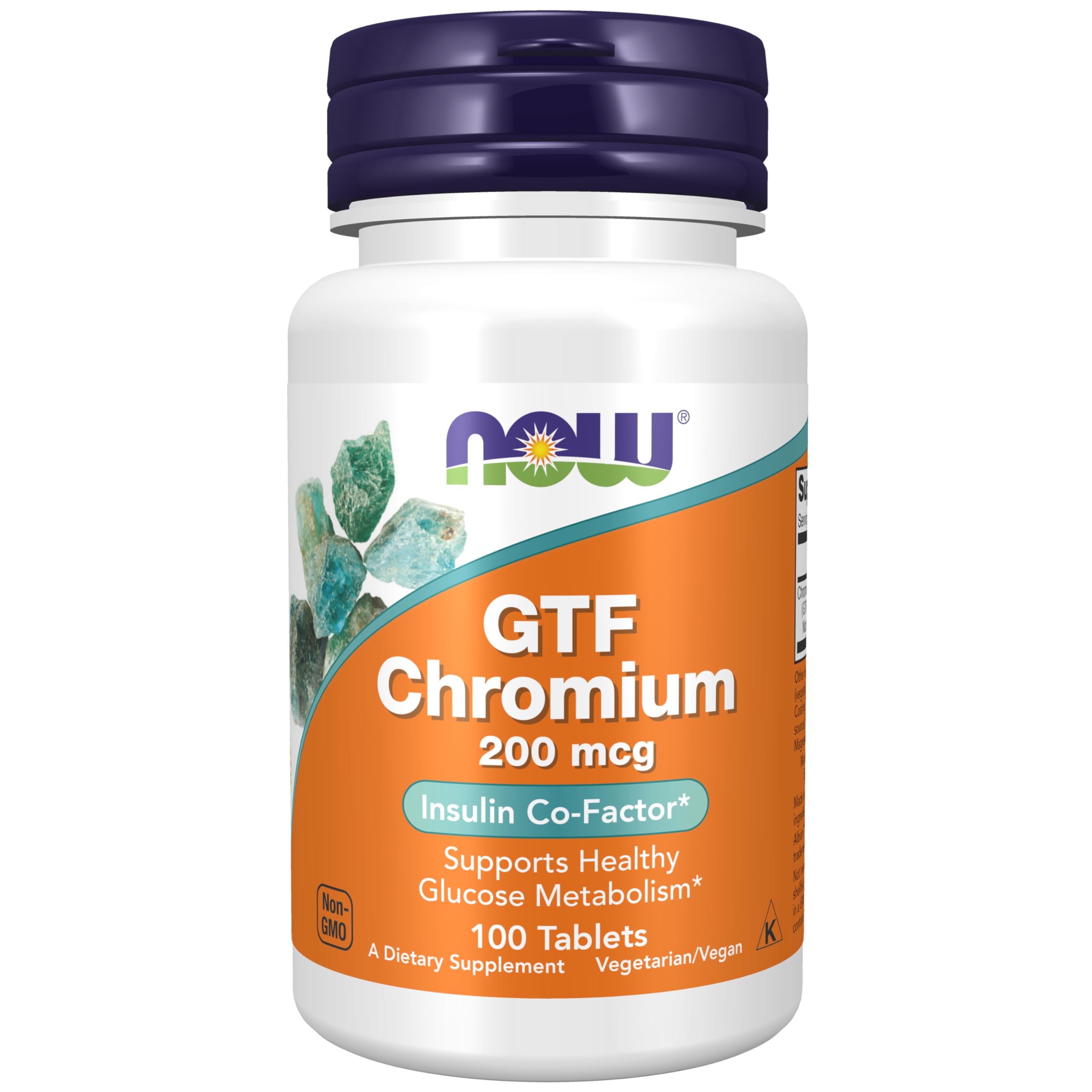 NOW Foods GTF Chromium bottle label showing chromium chelate concept and metabolism relevance