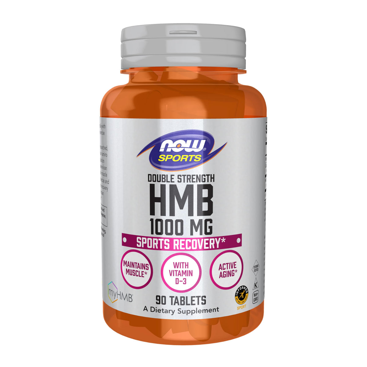 NOW Foods HMB double strength tablet bottle front view for muscle support