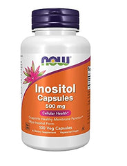 NOW Foods Inositol 500mg capsules close-up for daily wellness support.