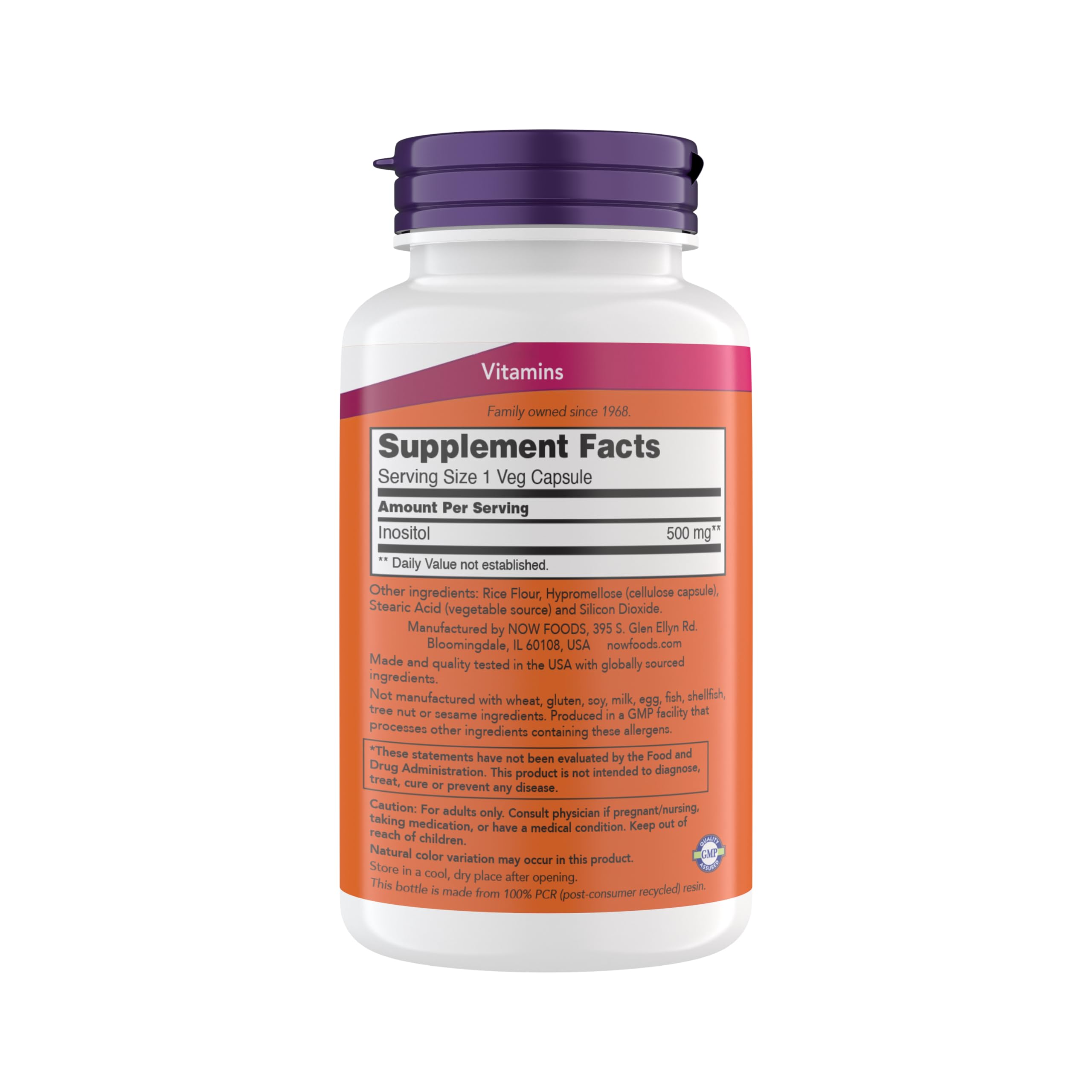 NOW Foods Inositol capsules close-up highlighting form