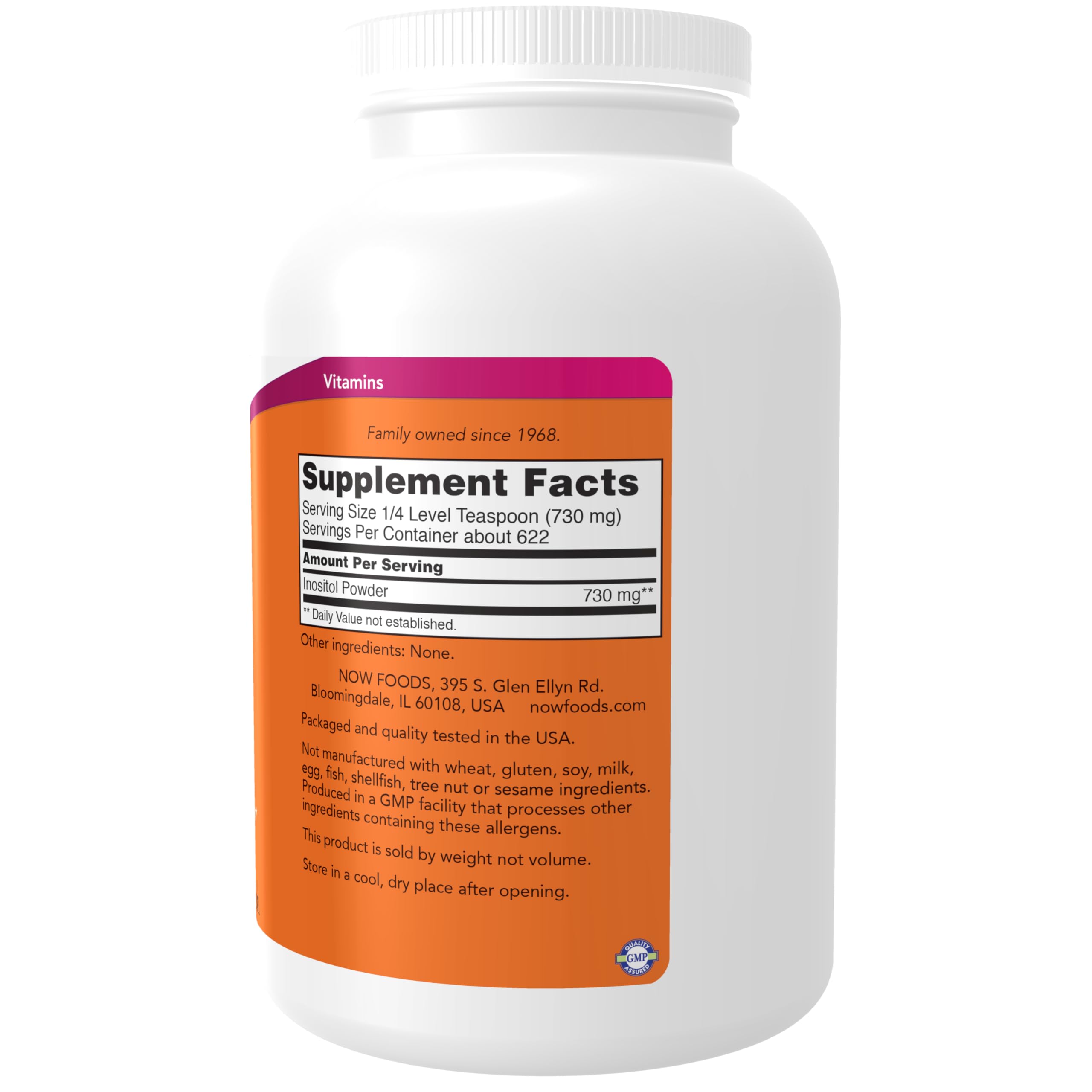 NOW Foods Inositol powder with measuring scoop for convenient dosing.
