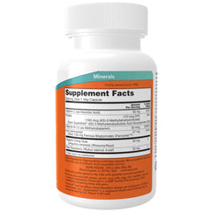 NOW Foods Iron Complex capsules close-up of the label highlighting vegan and soy-free ingredients.