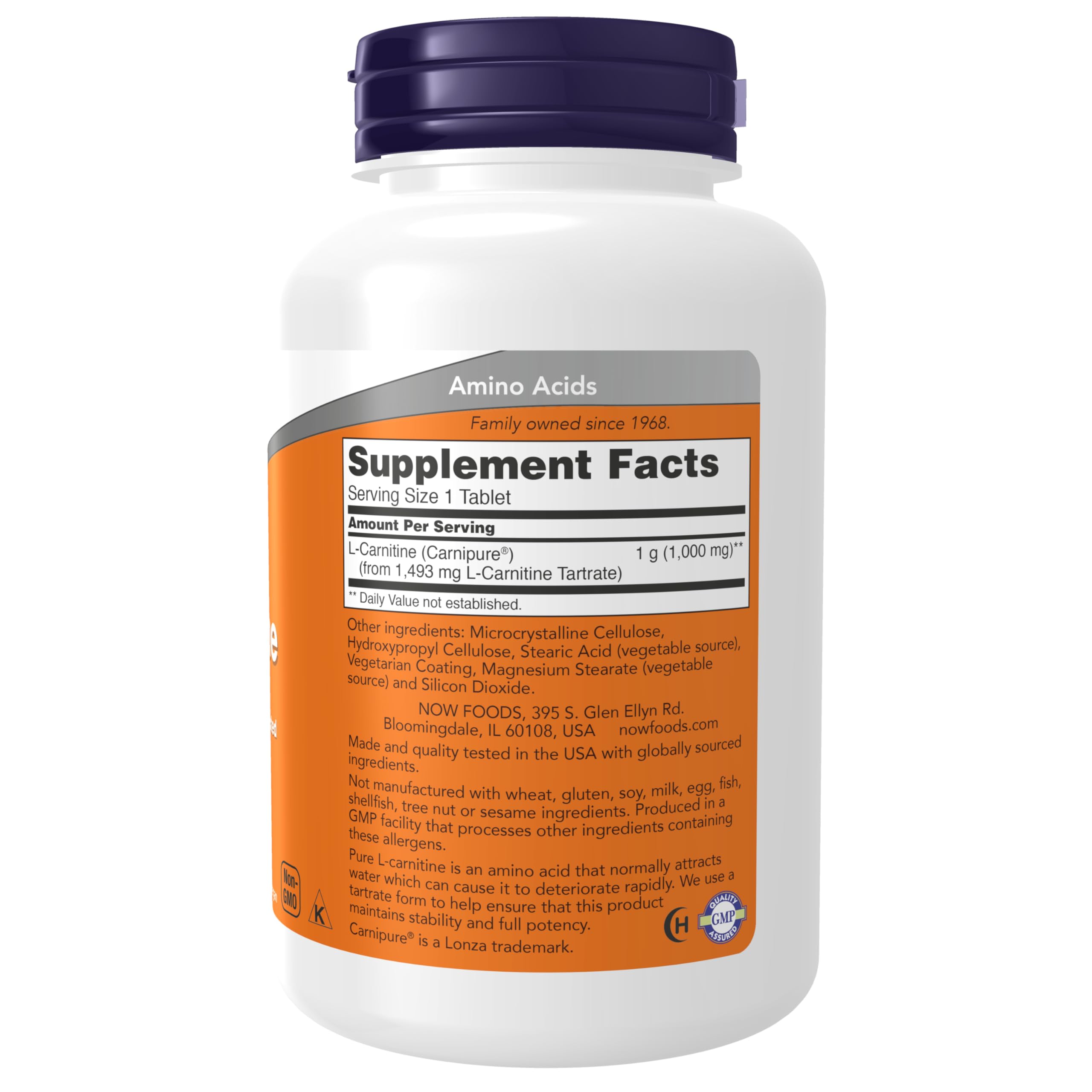NOW Foods L-Carnitine 1,000 mg tablets close-up highlighting easy daily intake.