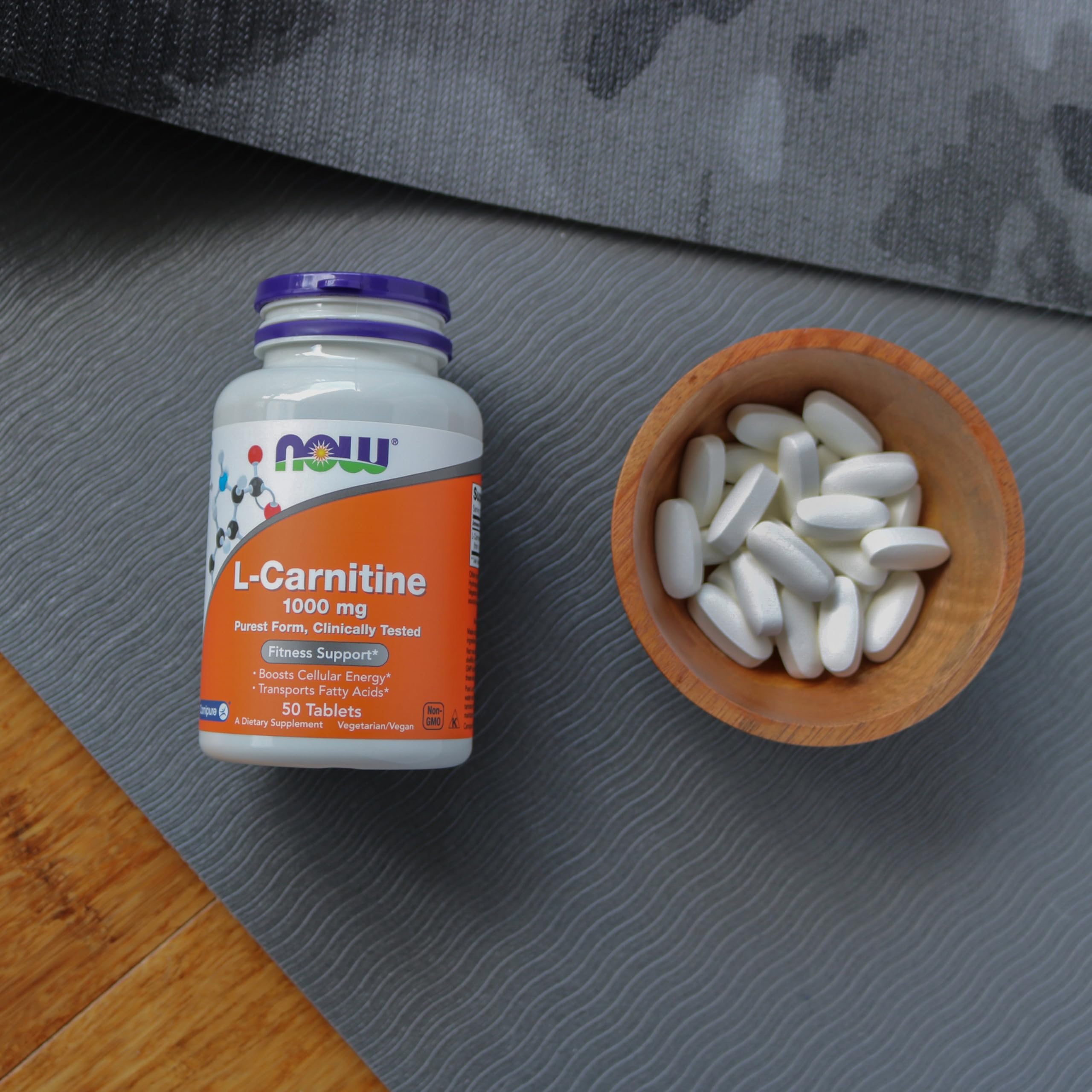 NOW Foods L-Carnitine bottle with vegetarian symbol for plant-based sourcing