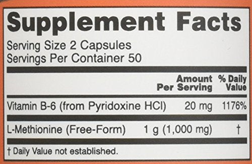 NOW Foods L-Methionine 500 mg packaging front for easy dosing