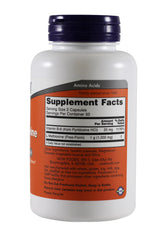 Now Foods L-Methionine capsules closeup; convenient daily support for essential amino acids.