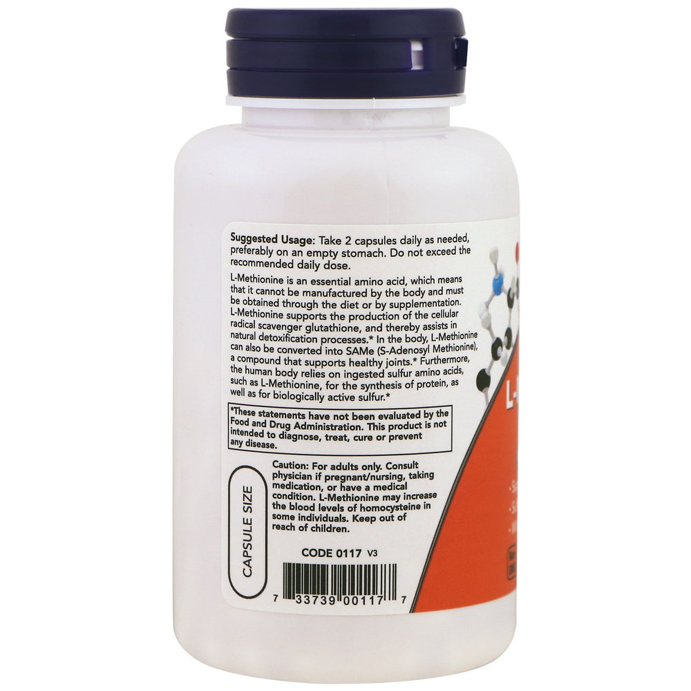 NOW Foods L-Methionine label detail highlighting non-GMO formula quality