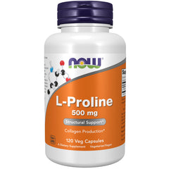 NOW Foods L-Proline 500 mg vegan capsules, ready for daily collagen support.