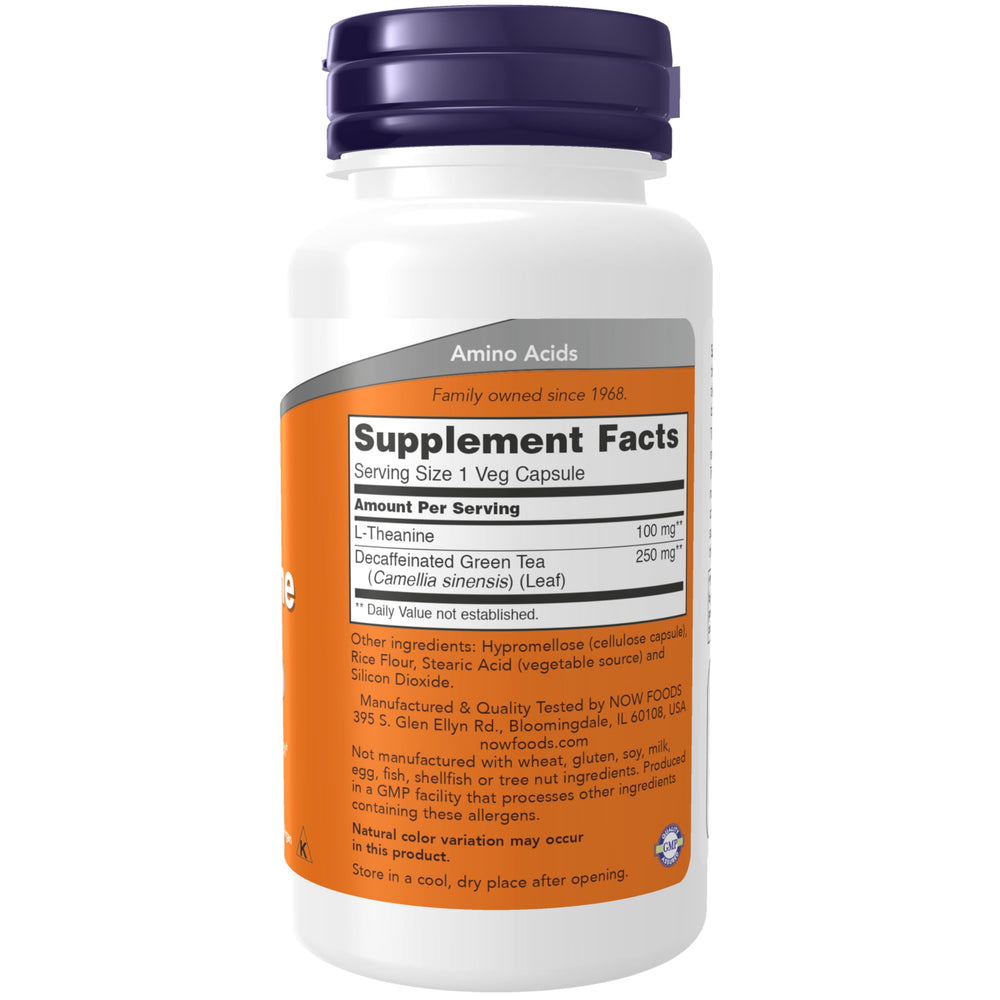 NOW Foods L-Theanine decaf green tea image representing relaxed alertness during work