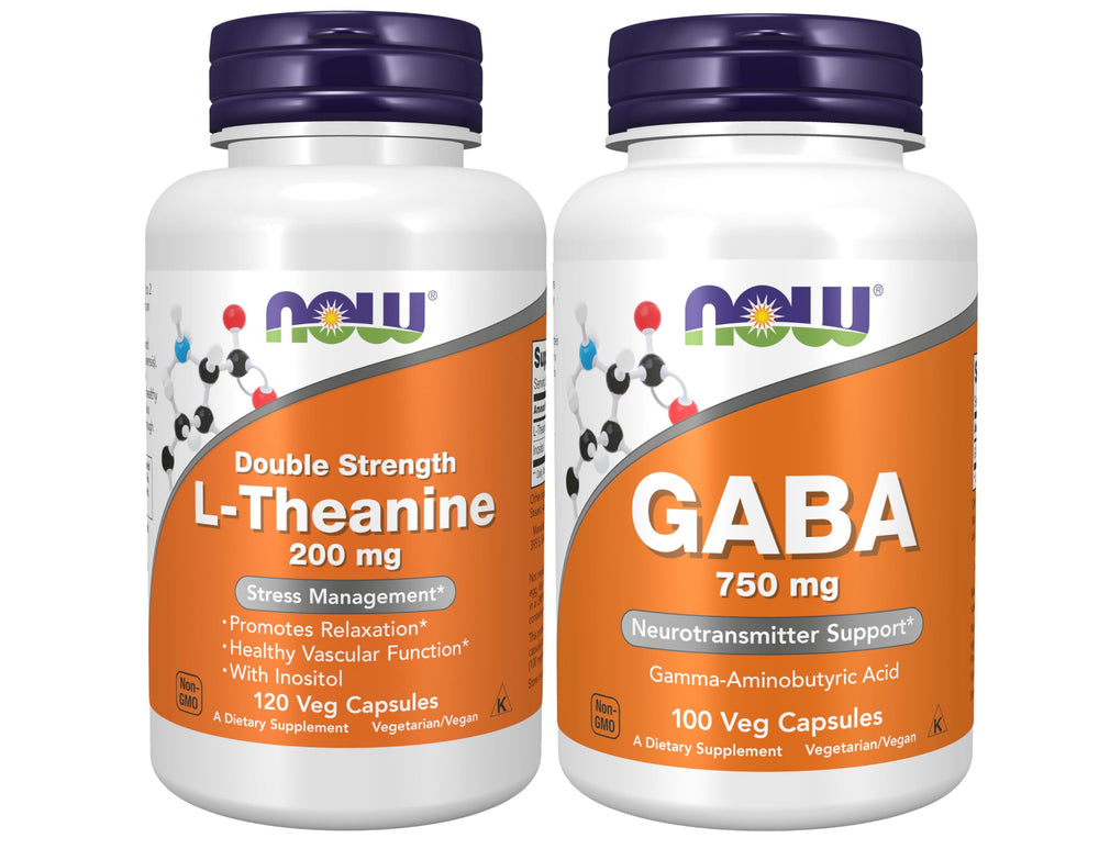 NOW Foods L-Theanine with Inositol bottle for calm focus.