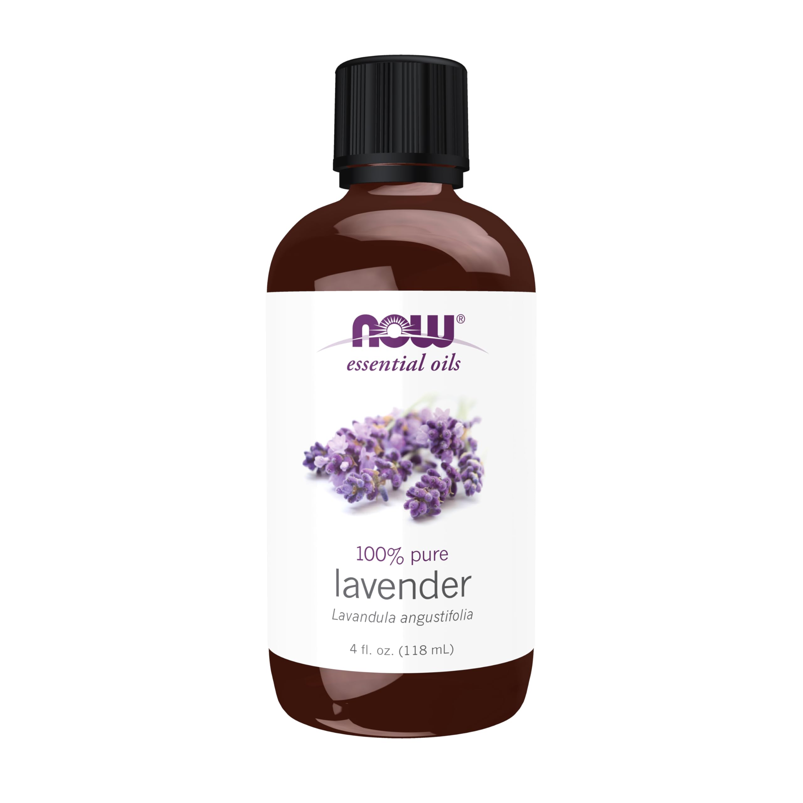 NOW Foods Lavender Oil bottle on display, highlighting a calming aromatherapy option.