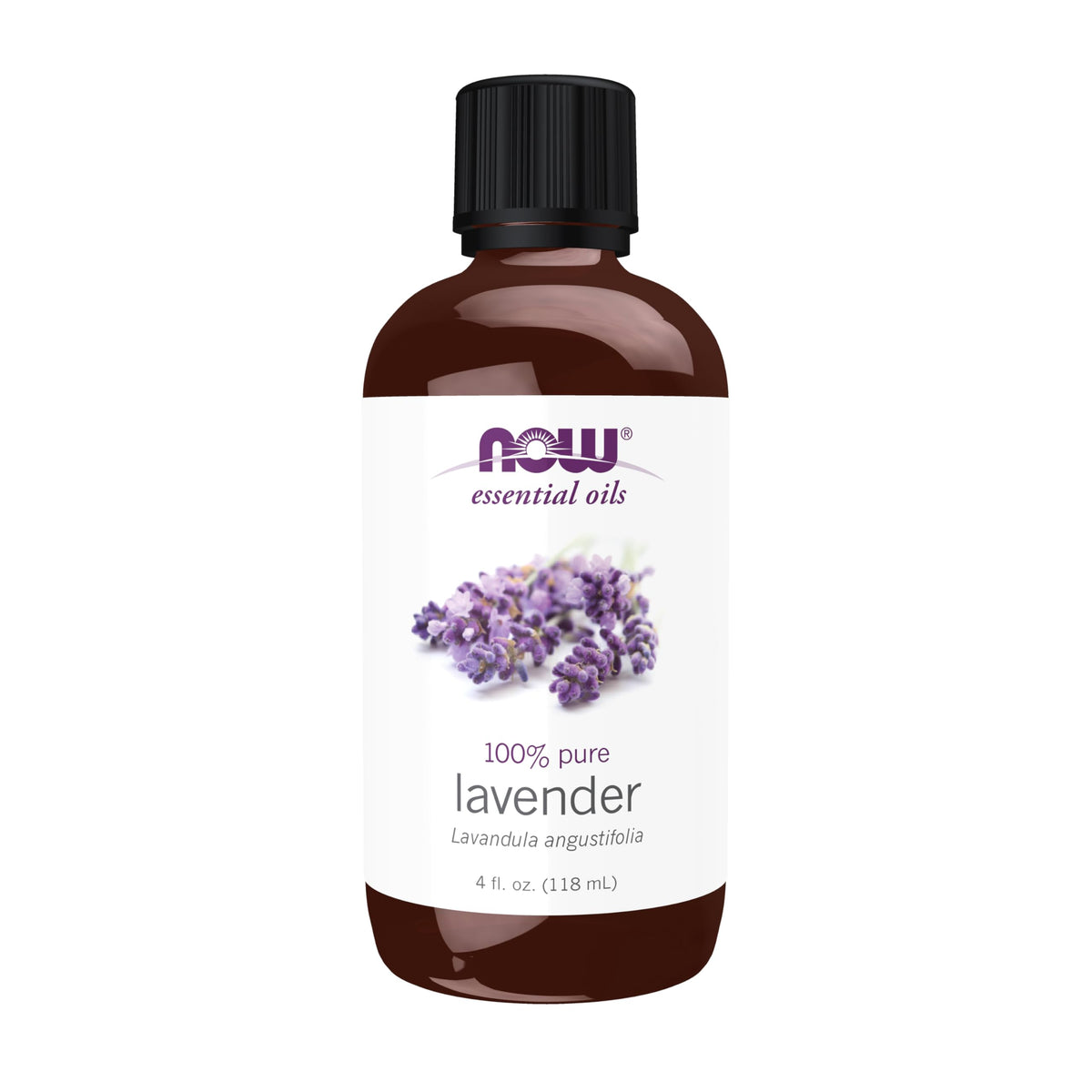 NOW Foods Lavender Oil bottle on display, highlighting a calming aromatherapy option.