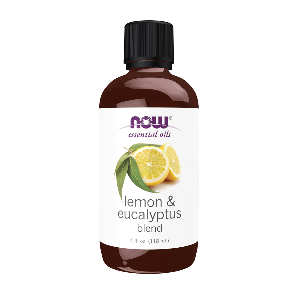 NOW Foods Lemon Eucalyptus Oil Blend bottle pour release a fresh citrus aroma to refresh rooms.