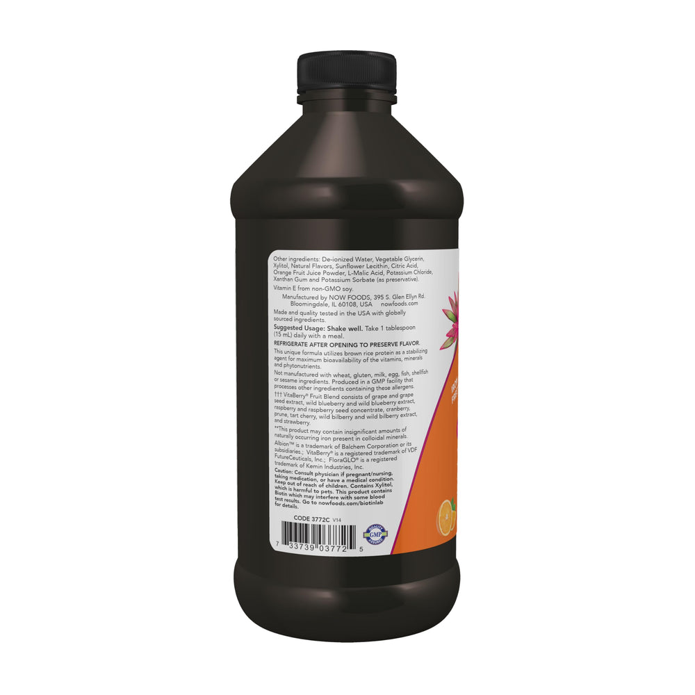 Close-up of NOW Foods Liquid Multi phytonutrient blend with extracts