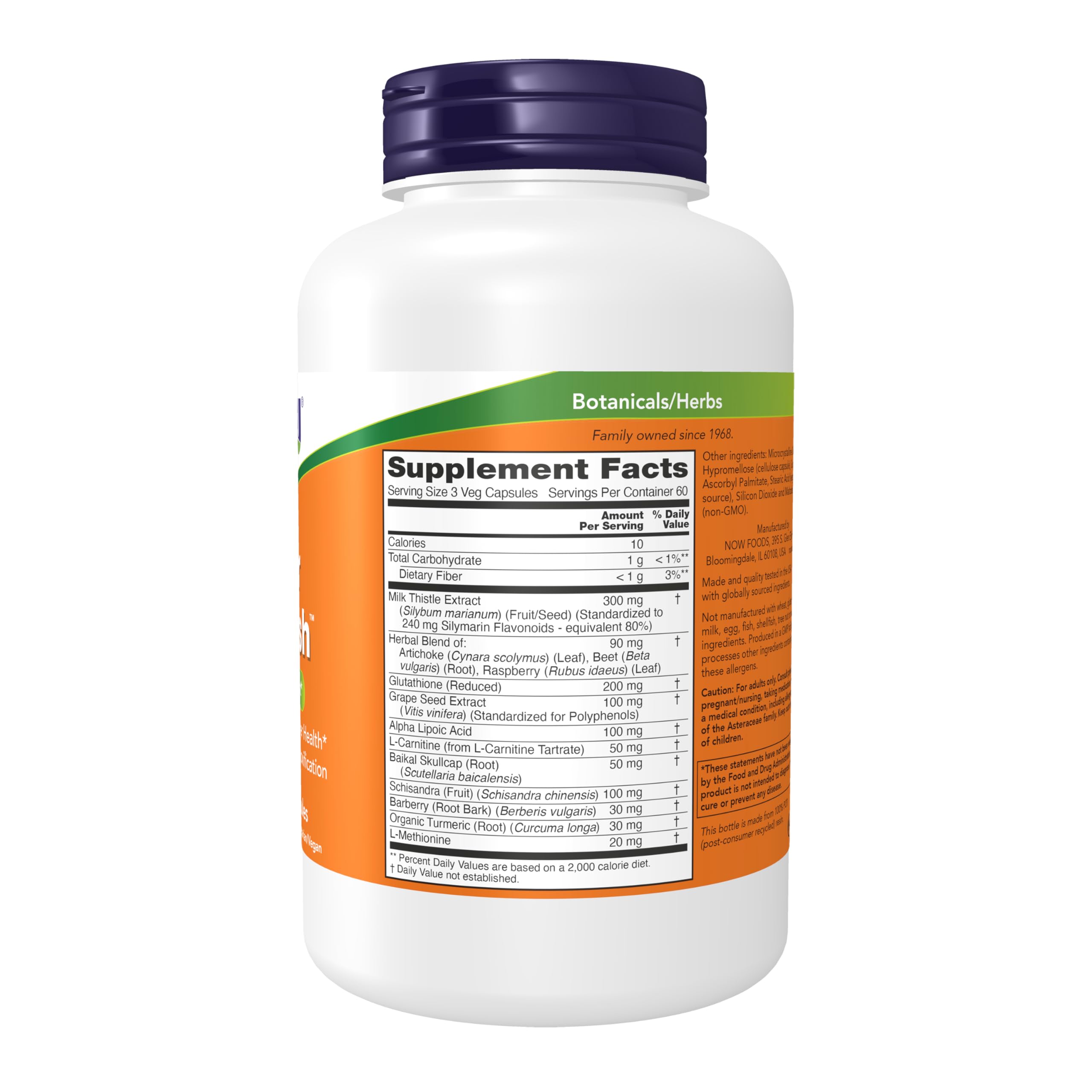 NOW Foods Liver Refresh bottle back showing ingredients and directions