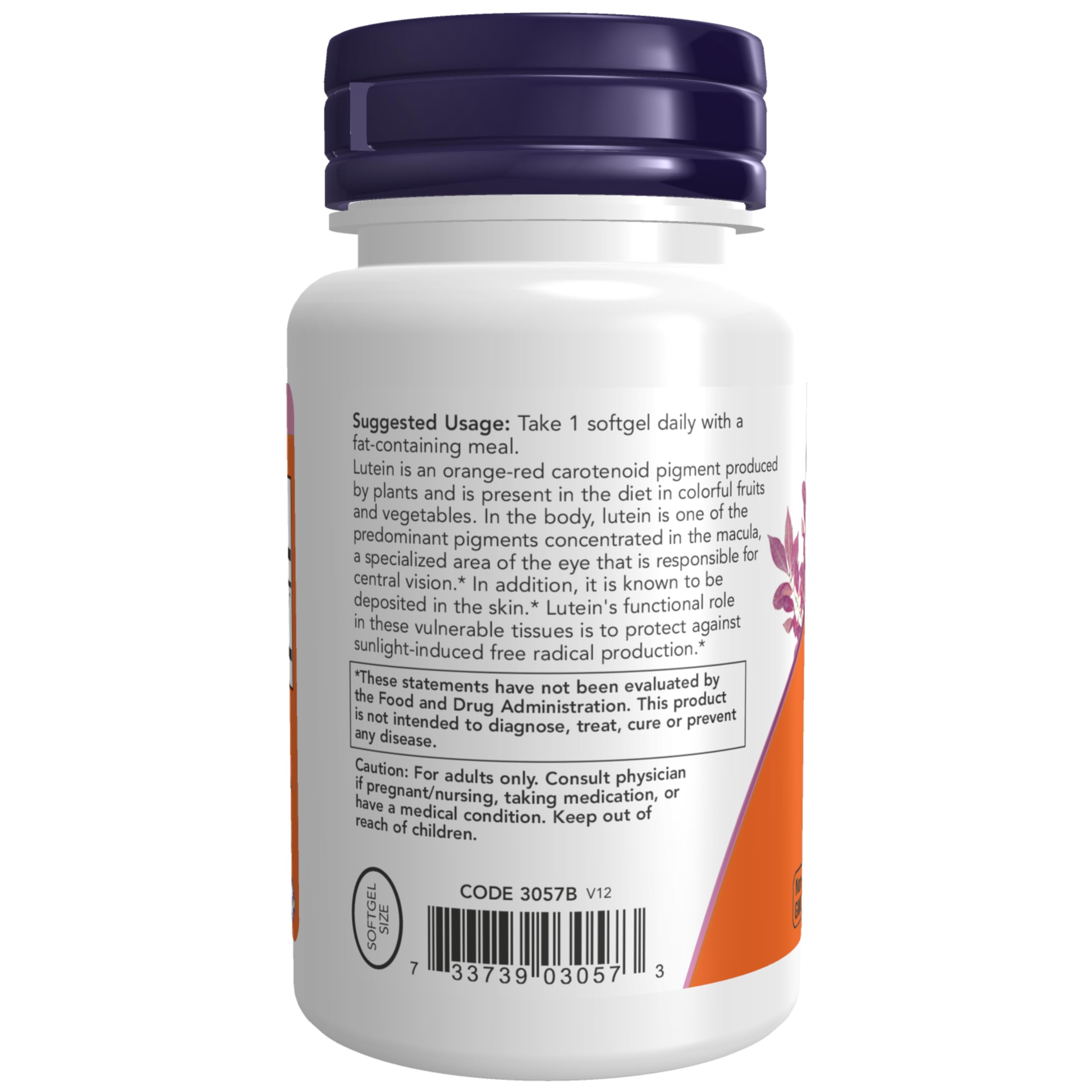 NOW Foods Lutein softgels with skin tone visualization showing pigment deposition