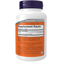 NOW Foods Lysine 1000mg label closeup showing vegan formula and potency.
