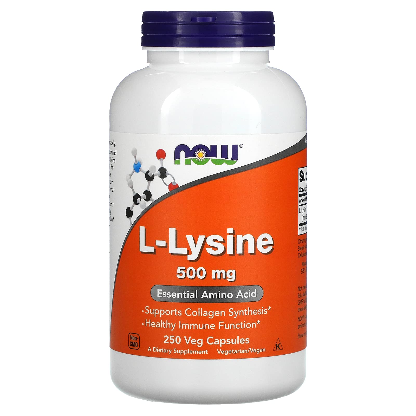 NOW Foods L-Lysine capsules pack for convenient daily supplement supporting immune and cardiovascular function.