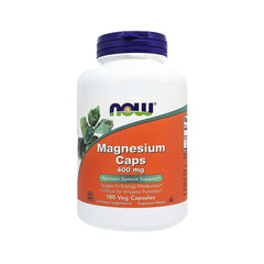 NOW Foods Magnesium 400mg bottle label shows product details and minerals for daily wellness.
