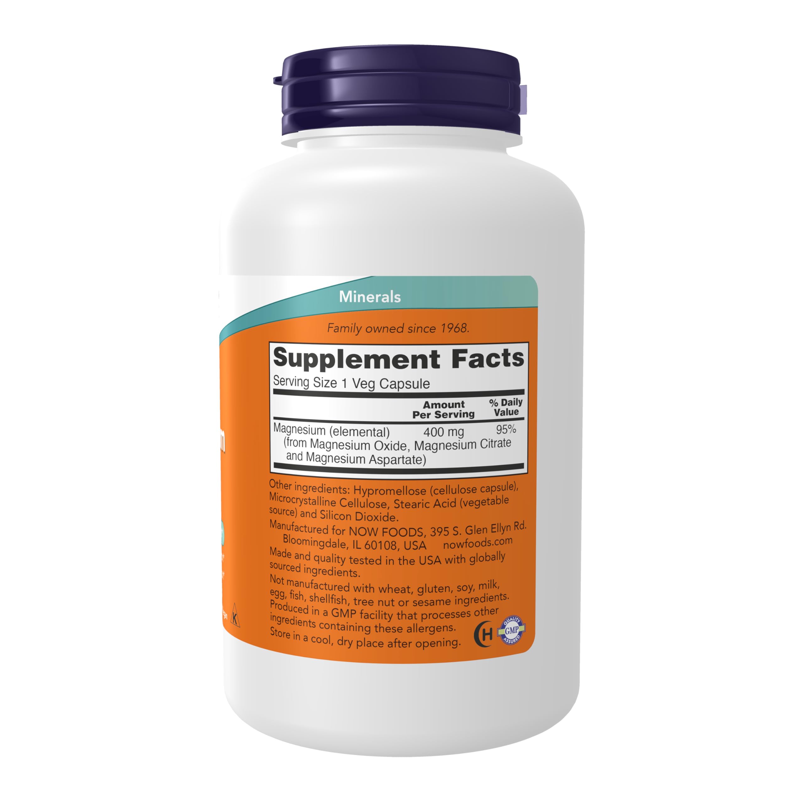 NOW Foods Magnesium 400 mg capsules in a clear container for easy intake
