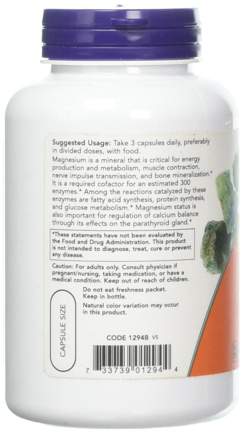 NOW Foods Magnesium Citrate caps 120 Vcaps cap close-up highlighting easy-to-swallow capsules.