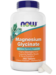NOW Foods Magnesium Glycinate 240 tablets front label—premium absorption support.