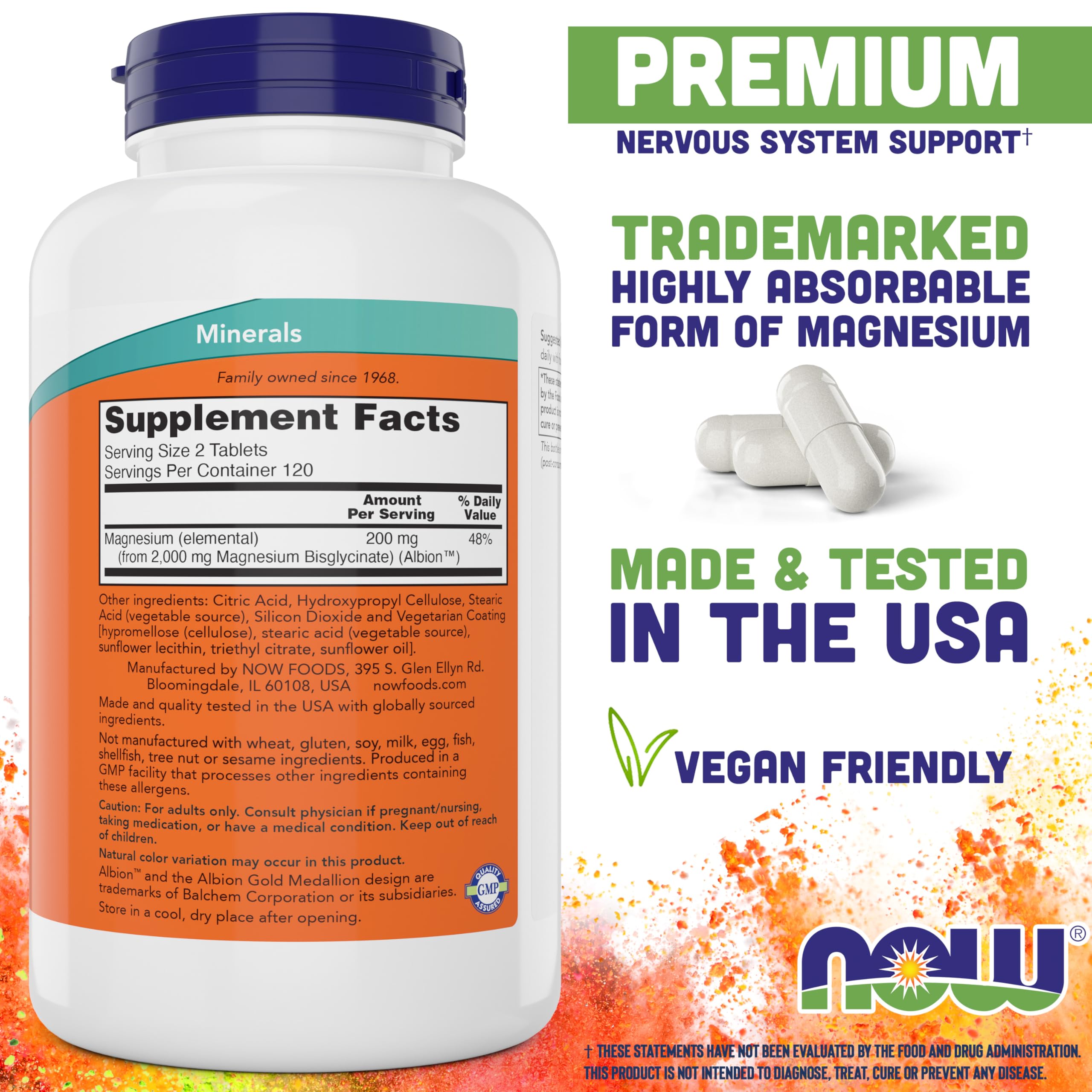 NOW Foods Magnesium Glycinate 240 tablets full bottle—convenient daily supplement.