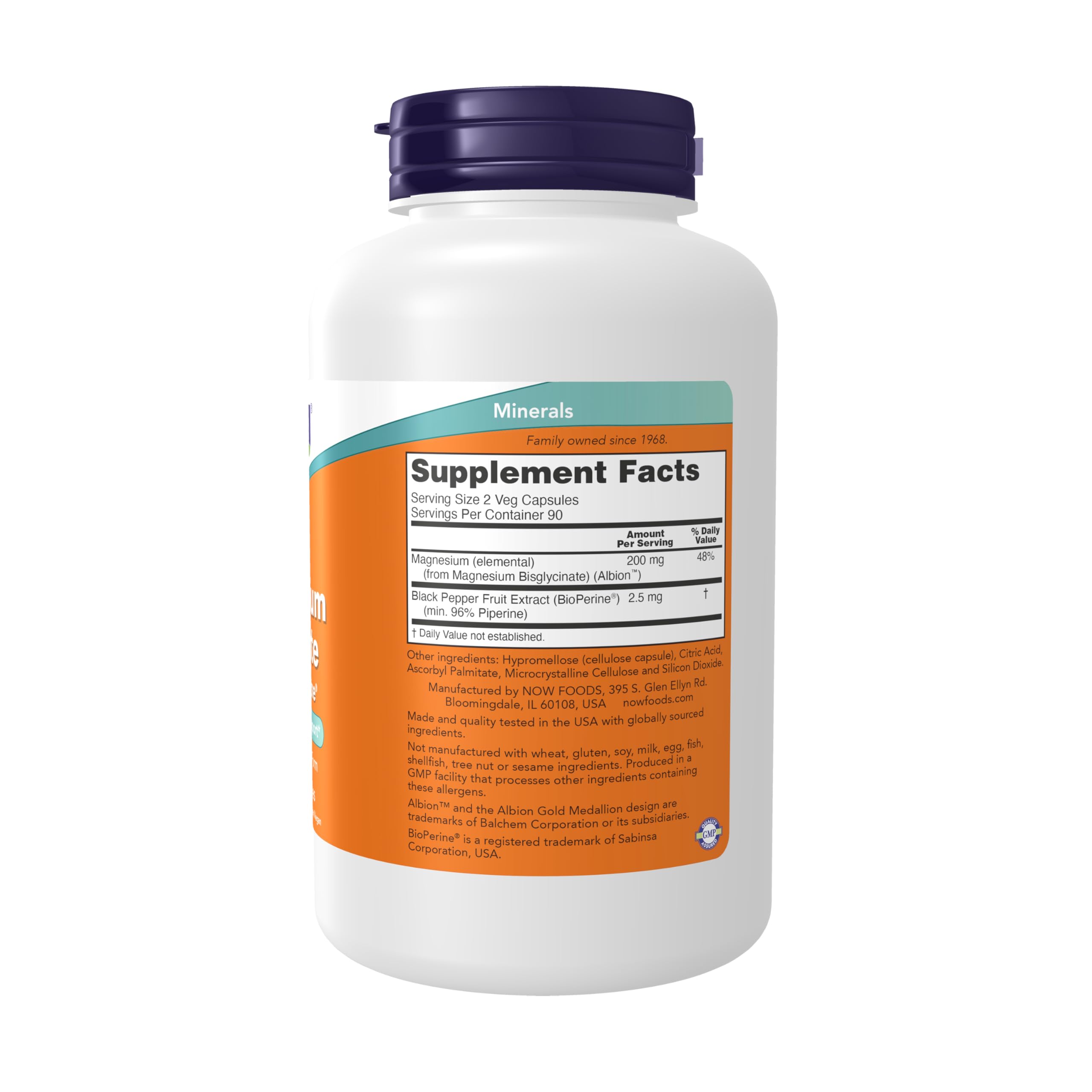 Now Foods magnesium glycinate capsules close-up highlighting veggie capsules