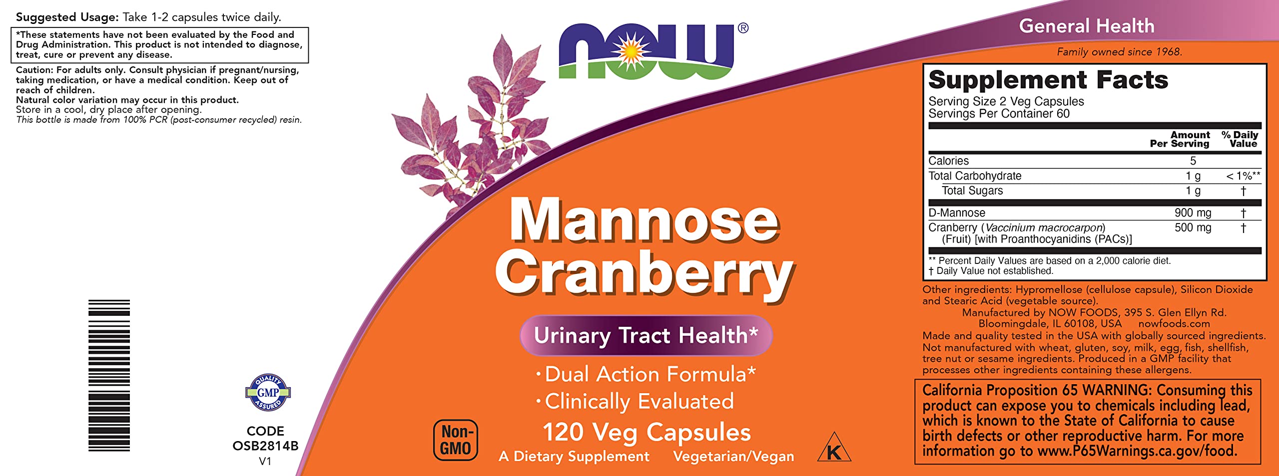 NOW Foods Mannose Cranberry UT health use visual focusing on bladder support