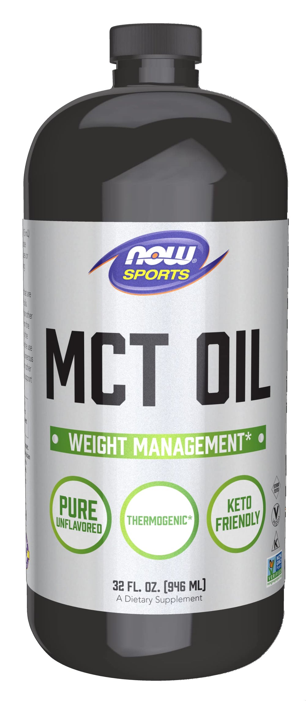 NOW Foods MCT oil bottle for quick-energy support in daily meals.