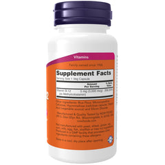 NOW Foods Methyl B-12 capsules close-up highlighting hypoallergenic formula