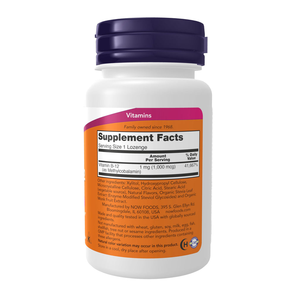 NOW Foods Methyl B-12 lozenge closeup shows texture and ease of use